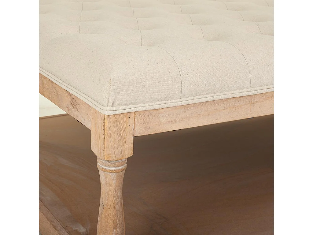 Banco de madeira estofado creme 110x78x48