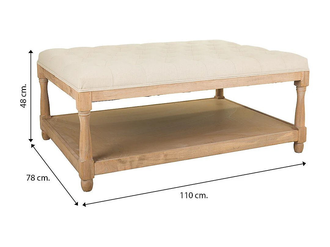 Banco de madeira estofado creme 110x78x48