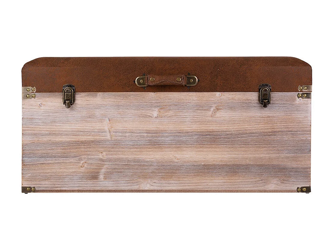 Baú de madeira e banco de couro sintético marrom 80x40x38