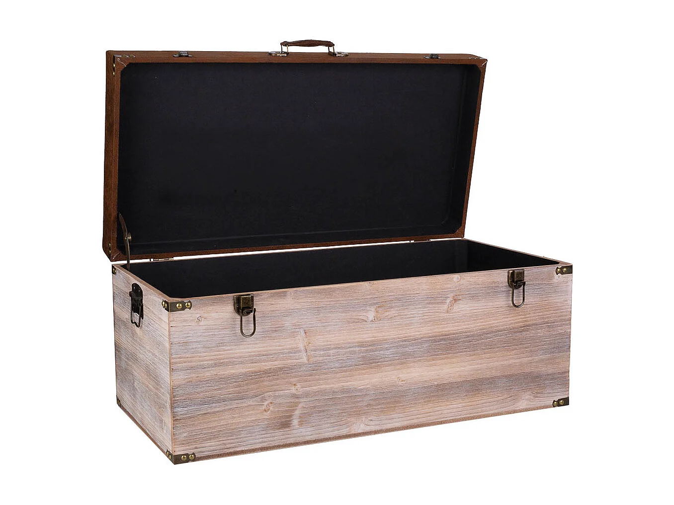 Baú de madeira e banco de couro sintético marrom 80x40x38