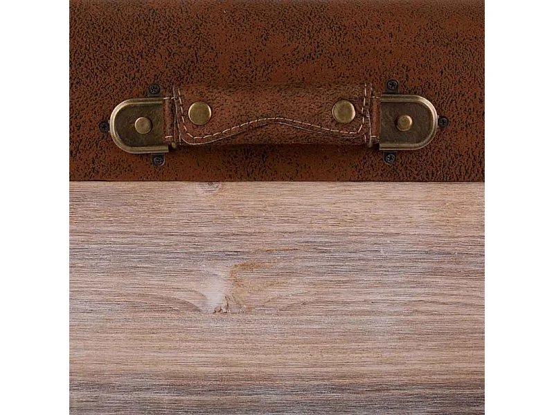 Baú de madeira e banco de couro sintético marrom 80x40x38