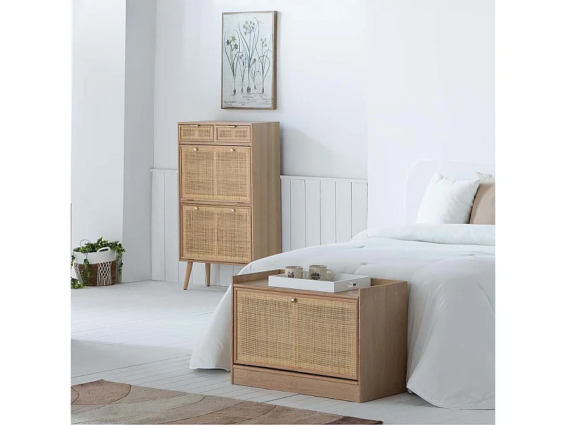 Banco para sapatos em madeira e malha marrom 80x38x53