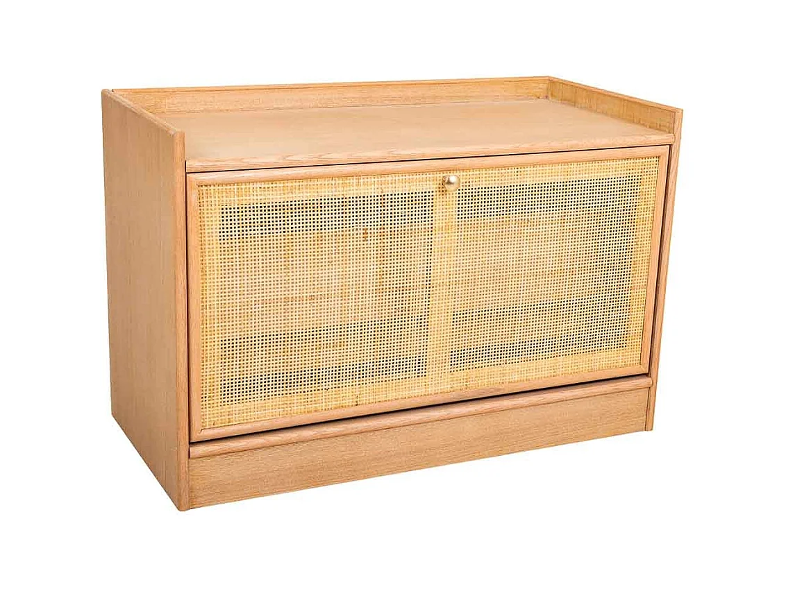 Schuhbank aus Holz und braunem Netz 80x38x53h cm
