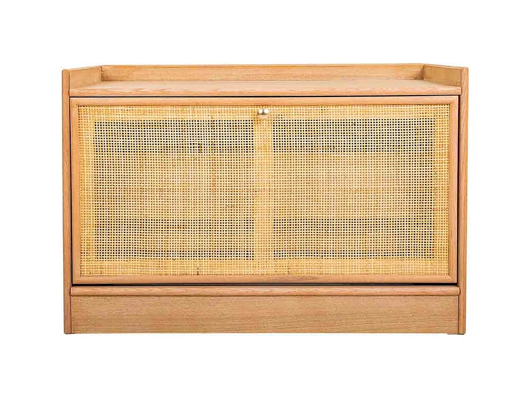 Schuhbank aus Holz und braunem Netz 80x38x53h cm