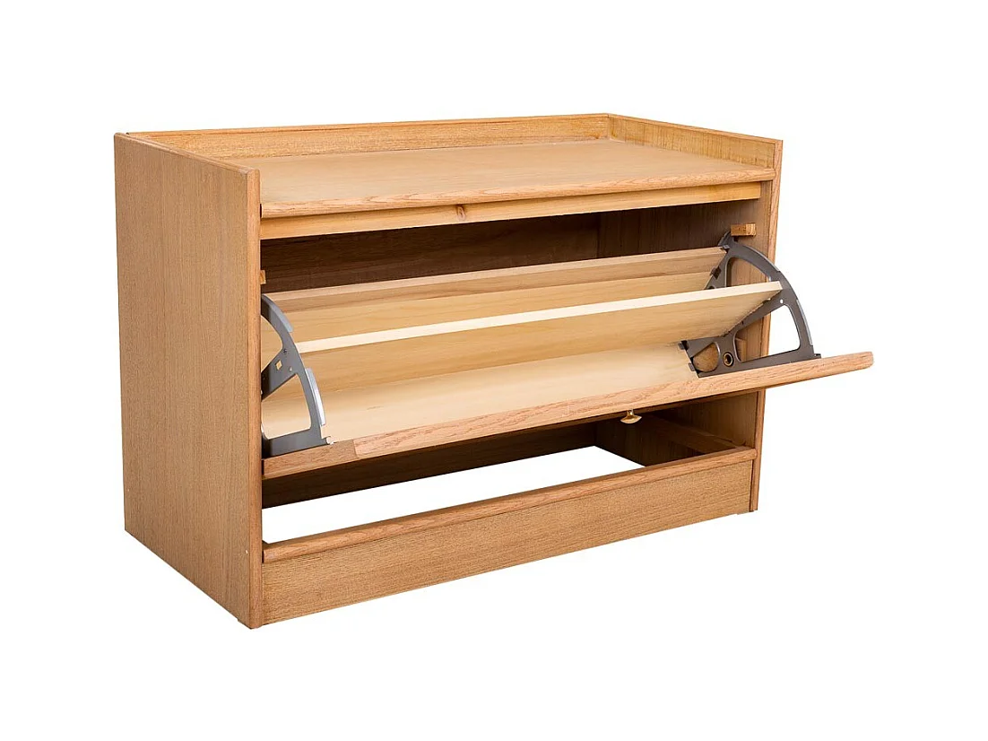 Schuhbank aus Holz und braunem Netz 80x38x53h cm