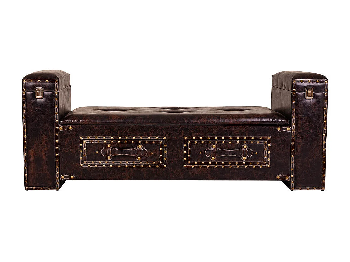 Banquette en éco-cuir marron 130x40x52