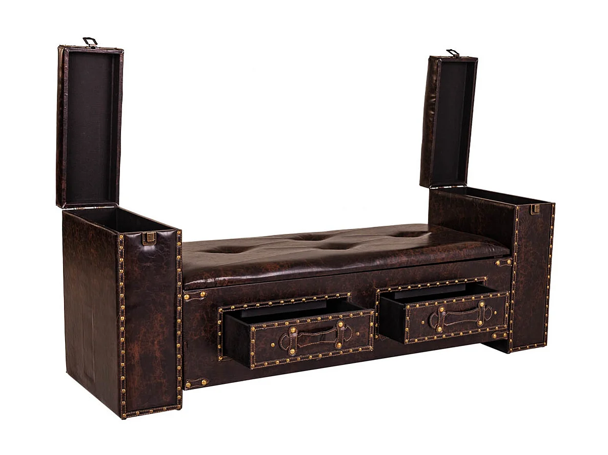 Banquette en éco-cuir marron 130x40x52