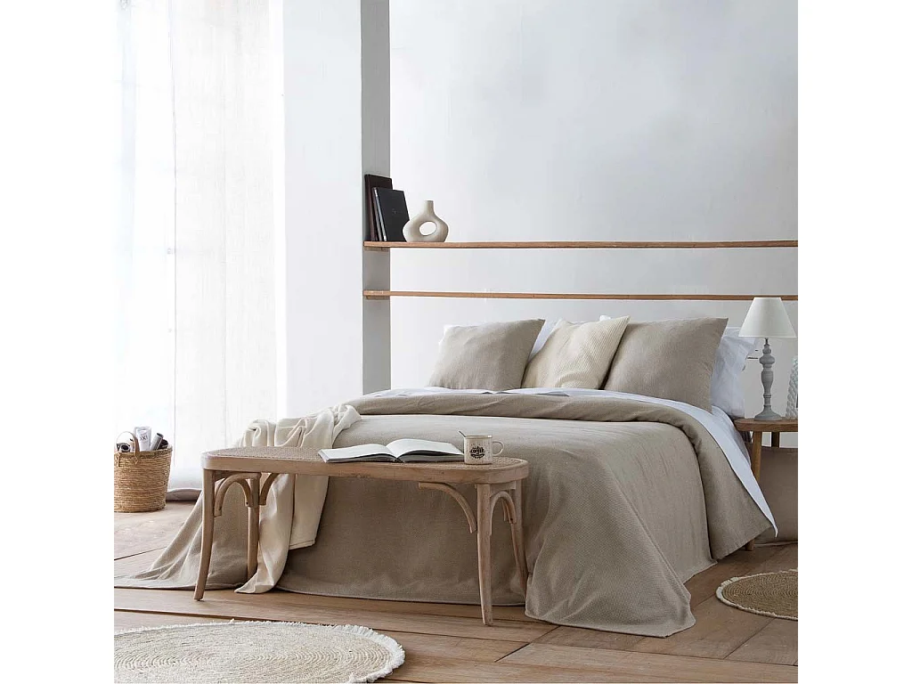 Banqueta de madera y rejilla marrón 110x37x47