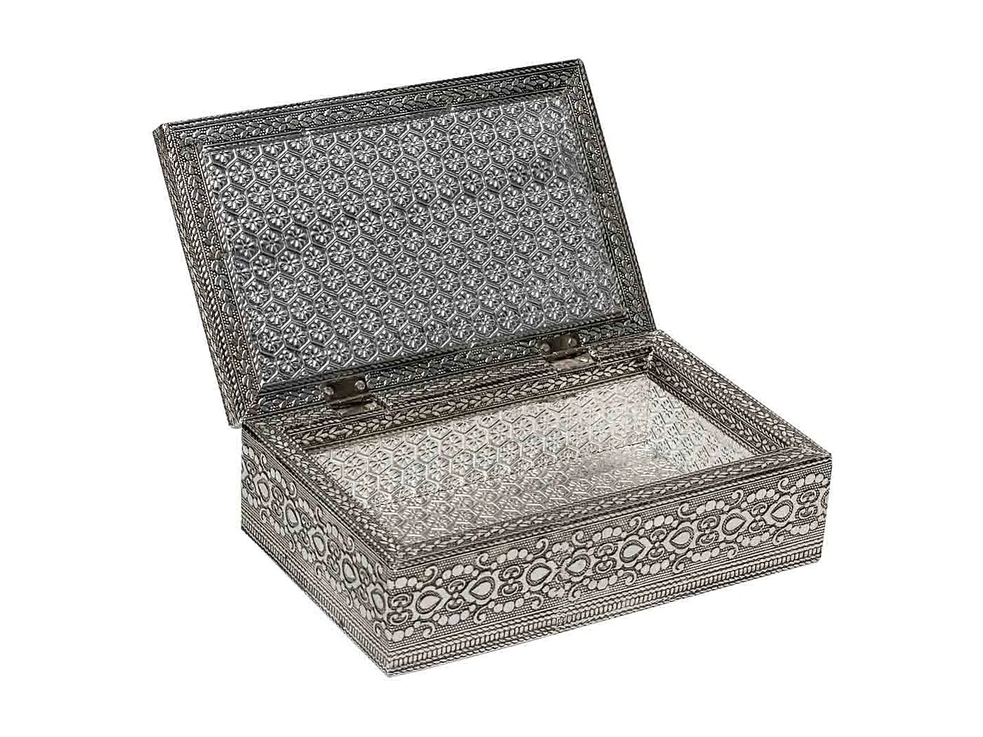 Boîte à bijoux en métal repoussé couleur cuivre 20x12,5x5h