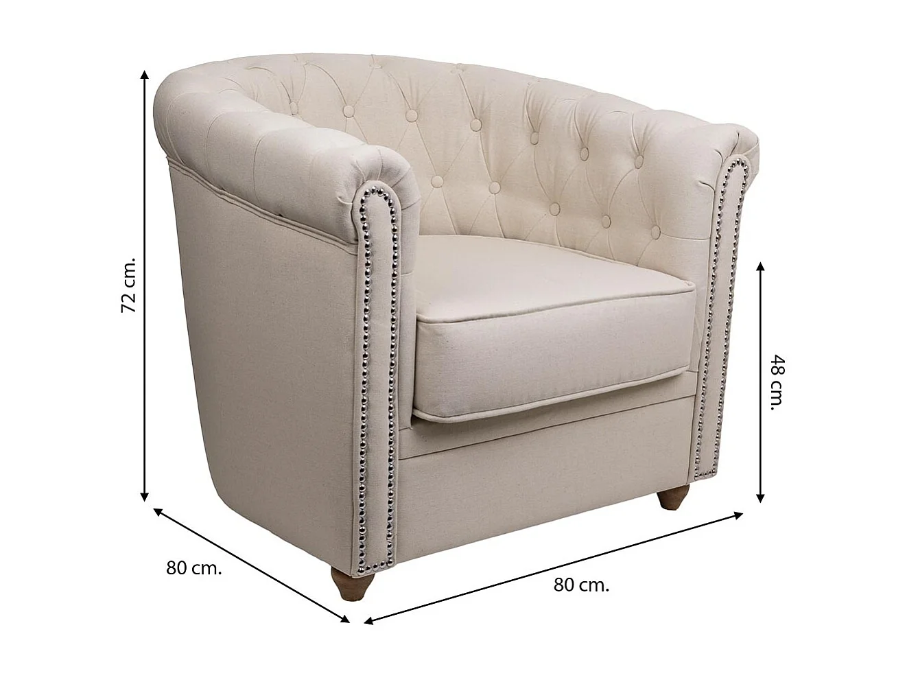 Poltrona estofada branca 80x80x48/72