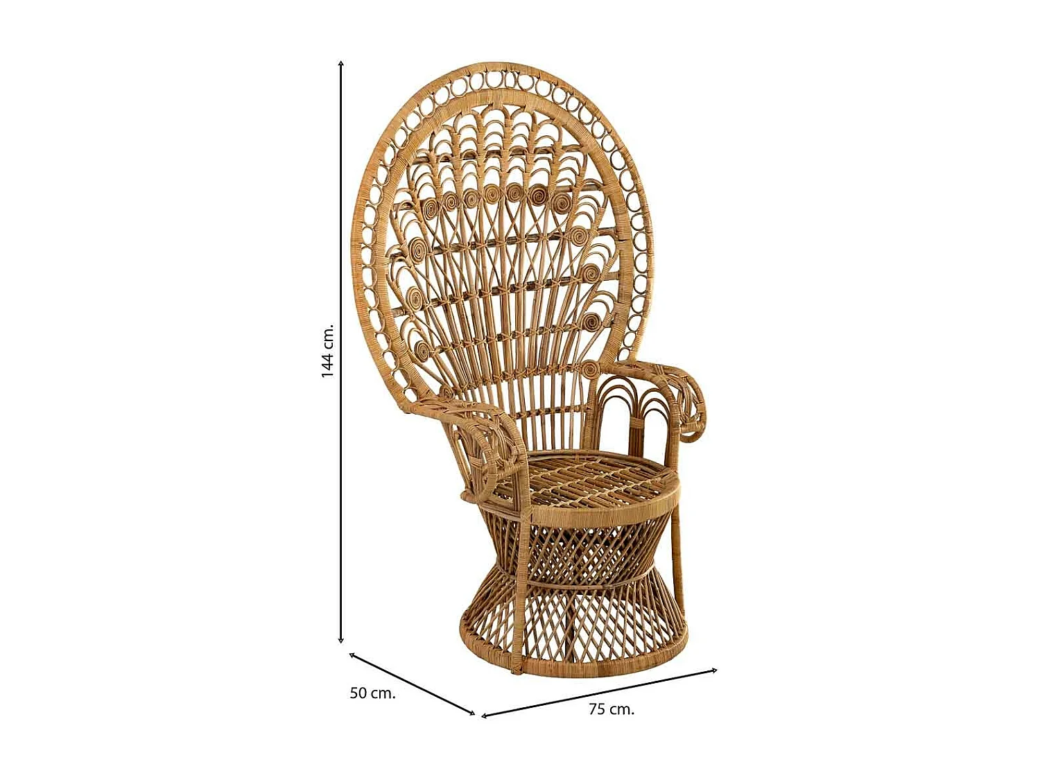 Fauteuil en rotin marron et bambou 75x50x144h cm