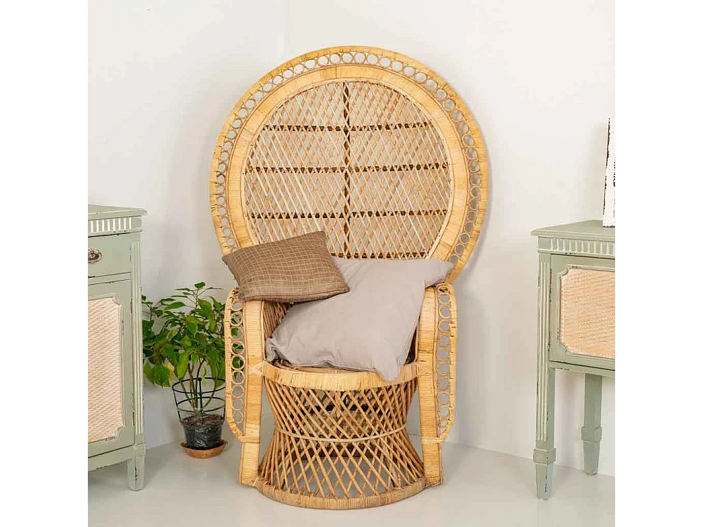 Sillón vintage de bambú marrón 96x49,5x140