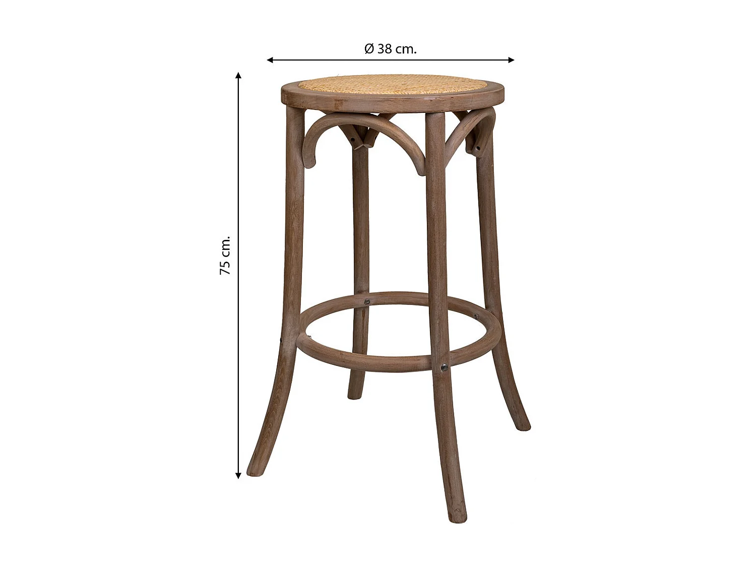 Taburete de madera y rejilla marrón d38x75