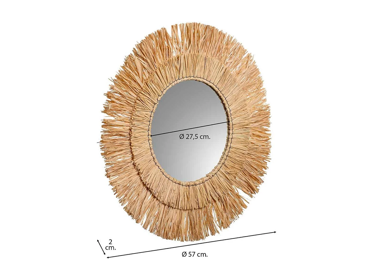 Espelho redondo de fibra natural marrom d57/27,5x02
