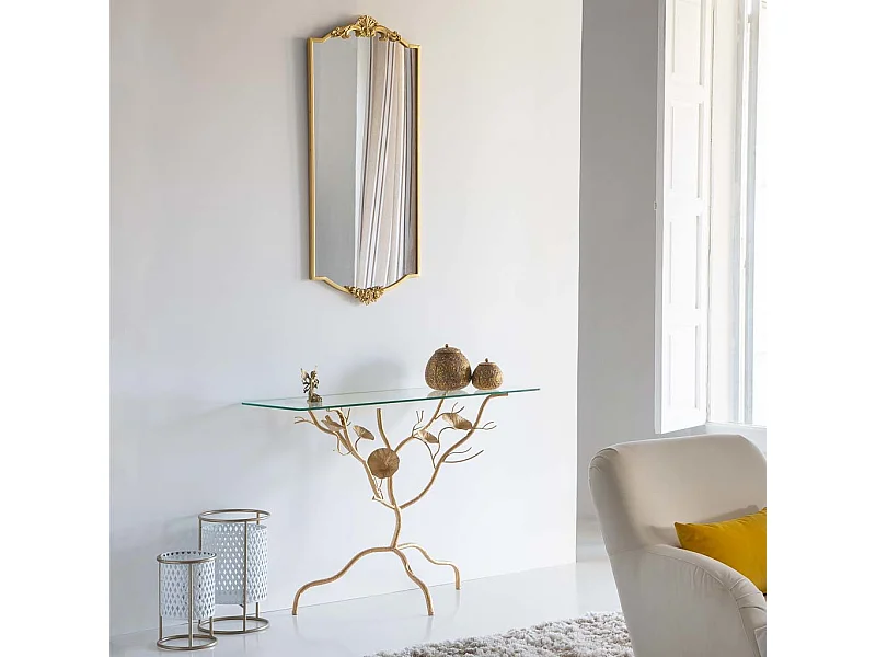 Espelho de parede em metal dourado 50x107x3