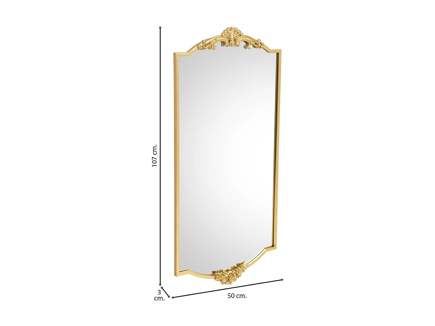 Espelho de parede em metal dourado 50x107x3