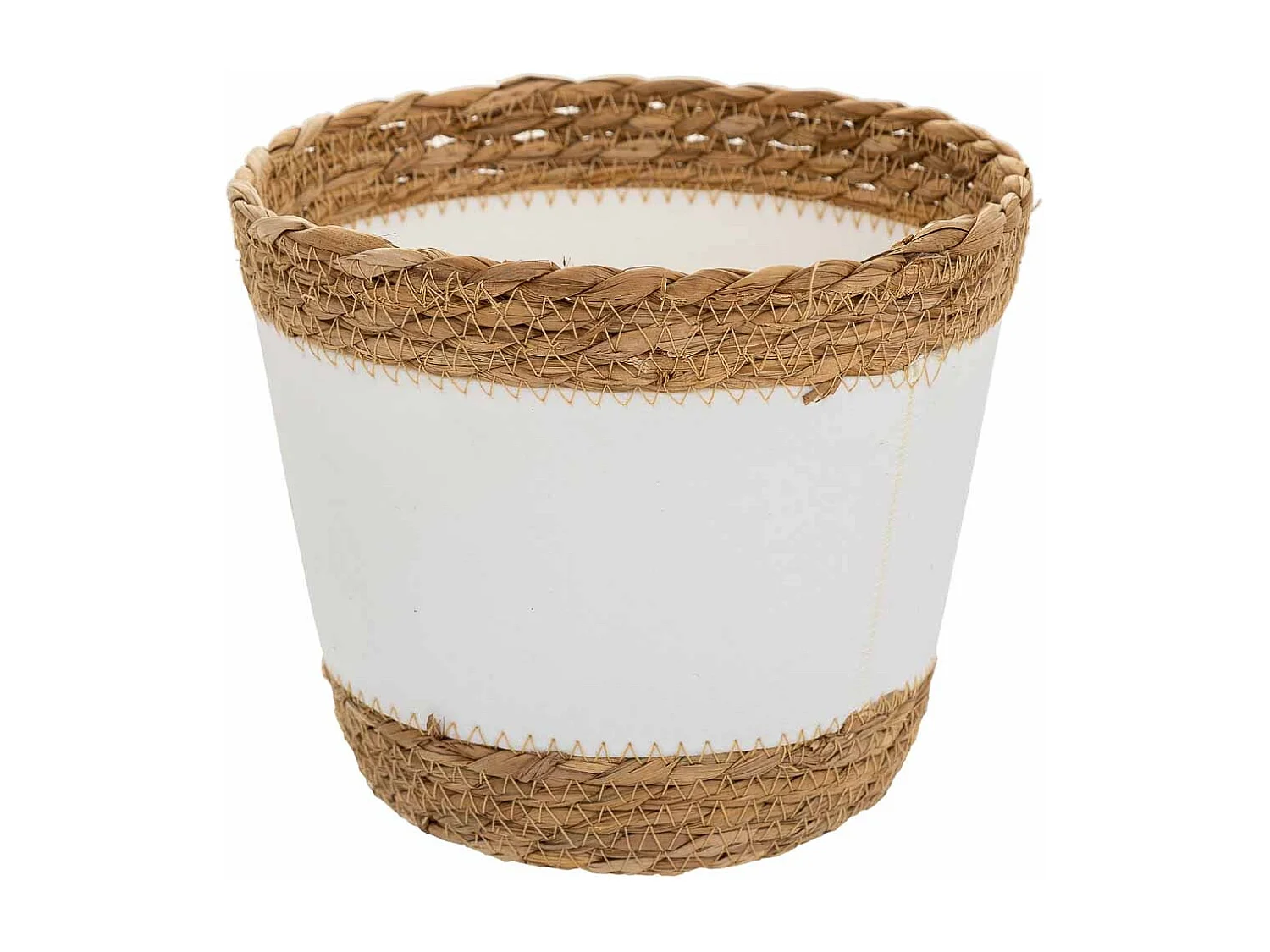 Panier en fibre naturelle et coton en blanc D20x17