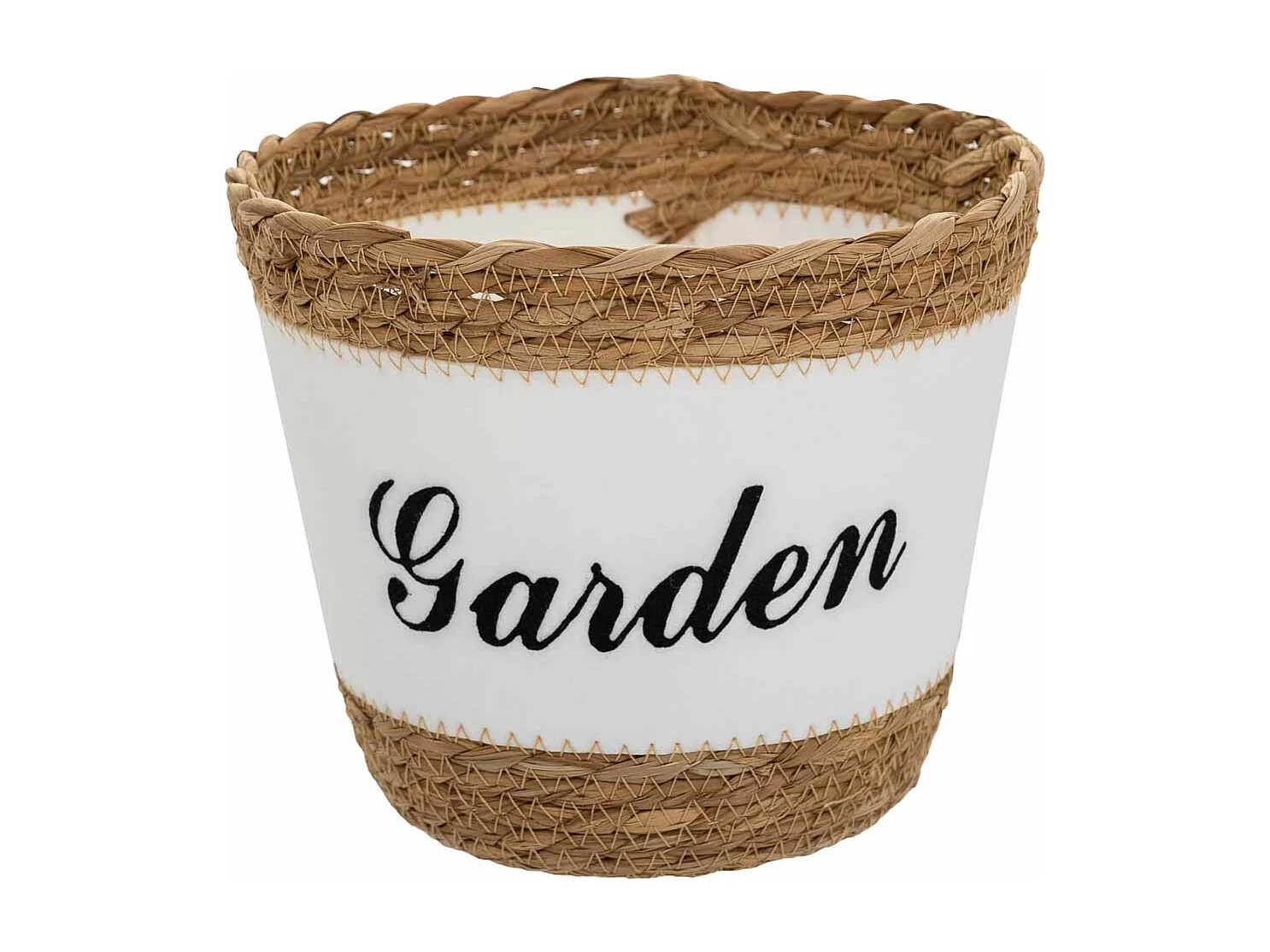 Cesto em fibra natural e algodão branco D20x17