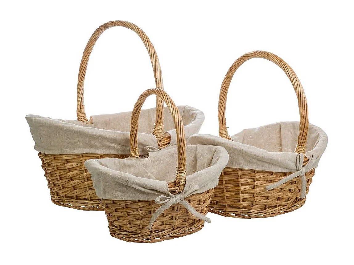 Ensemble de 3 paniers en osier marron doublés