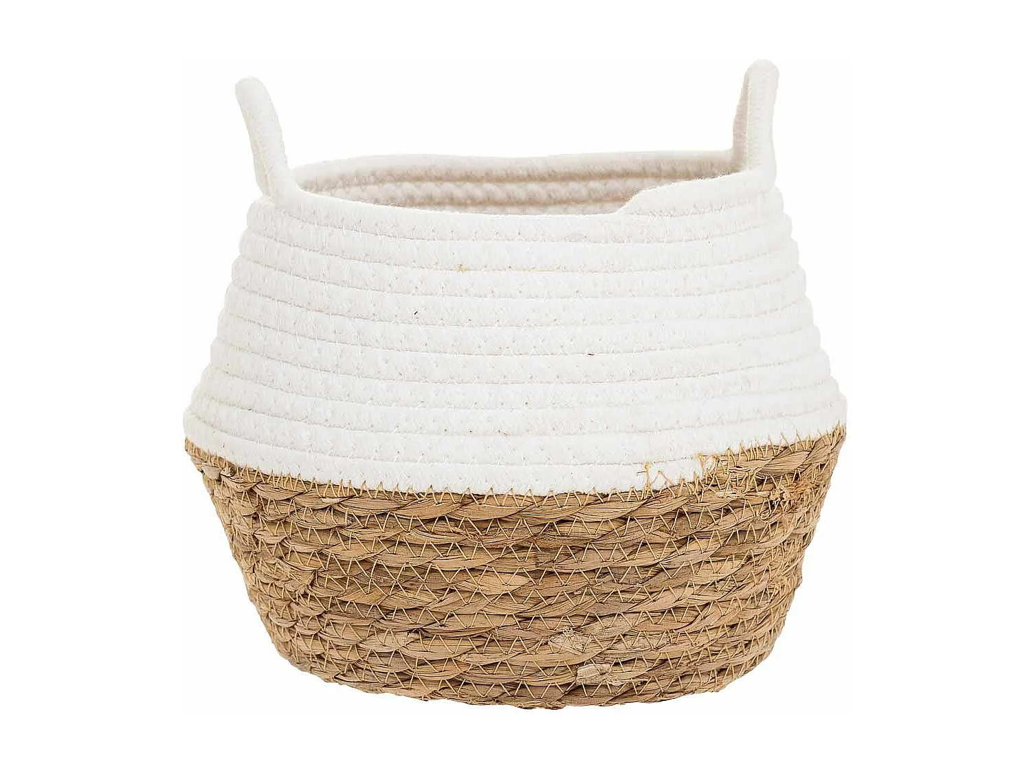 Panier en fibre naturelle et coton en blanc D22x20