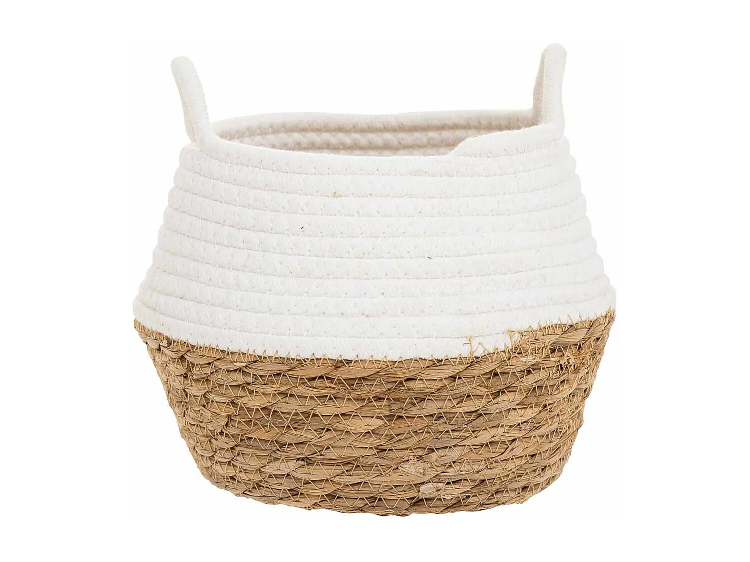 Panier en fibre naturelle et coton en blanc D22x20