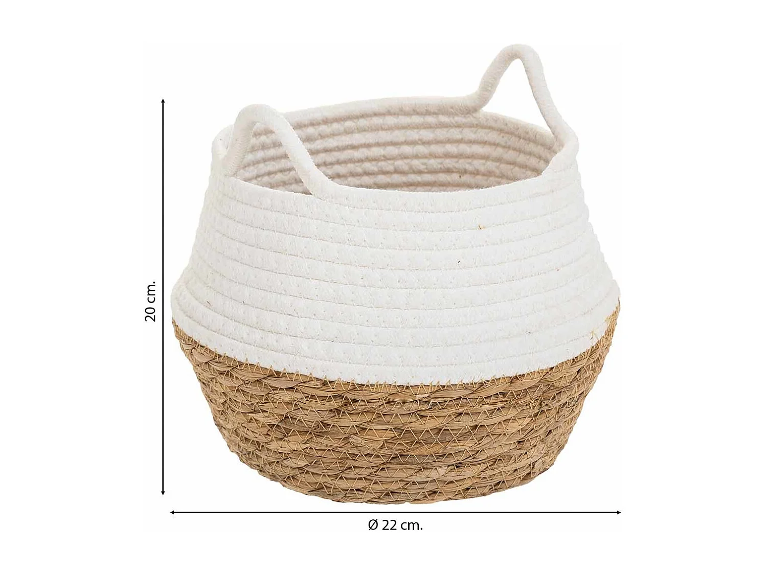 Panier en fibre naturelle et coton en blanc D22x20