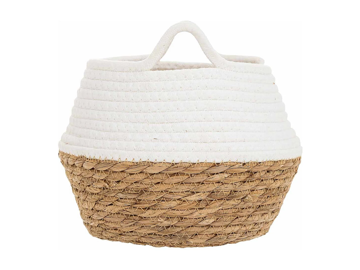 Panier en fibre naturelle et coton en blanc D22x20