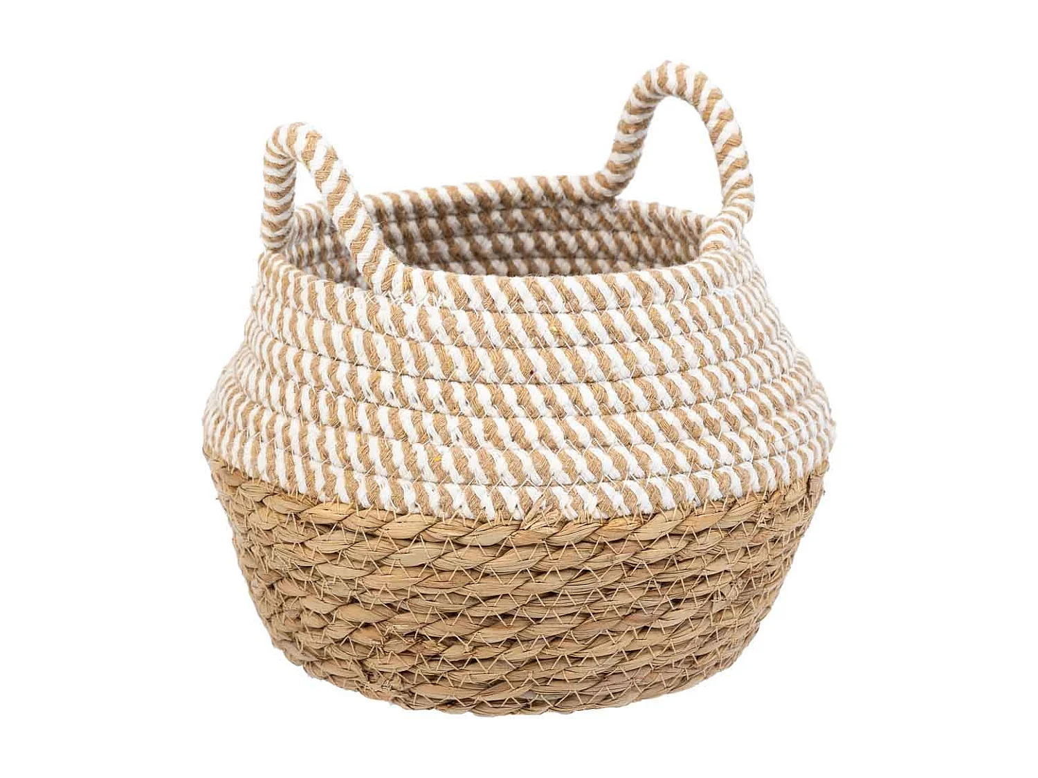 Cesto em fibra natural e algodão castanho D18x13/16,5