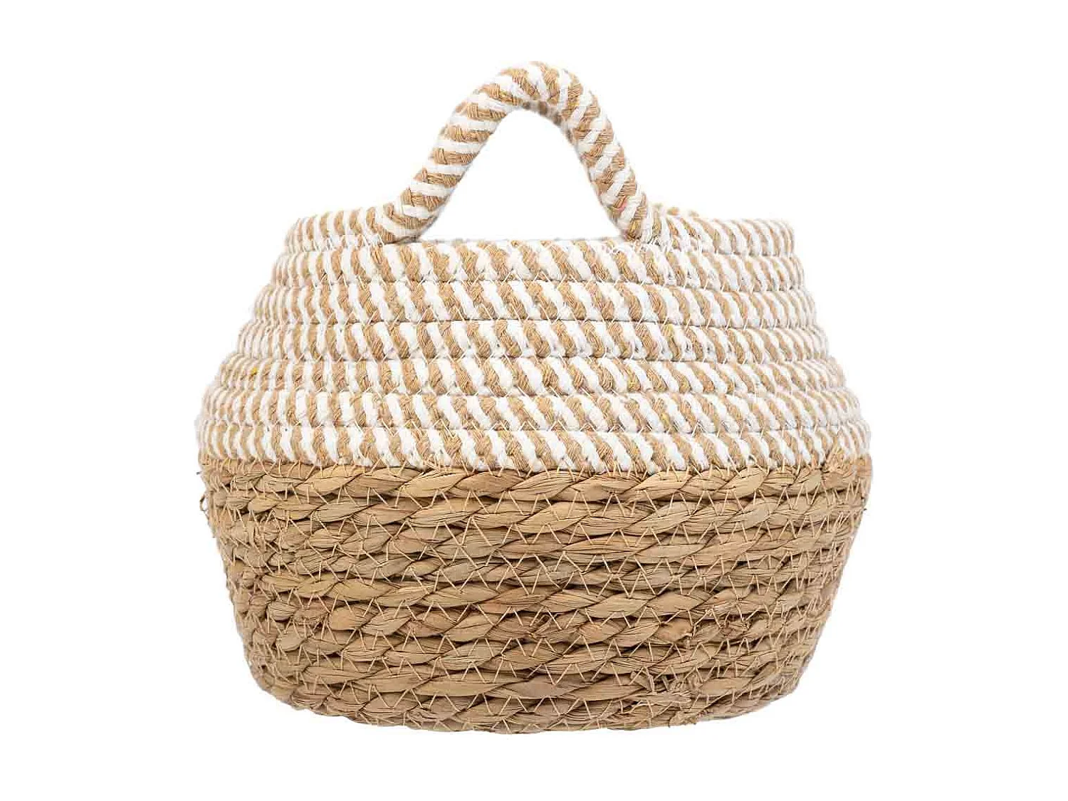 Cesto em fibra natural e algodão castanho D18x13/16,5