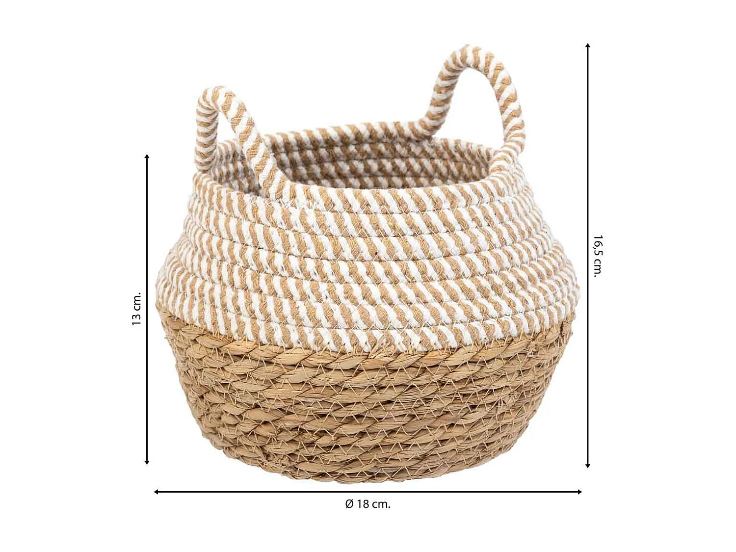 Cesto em fibra natural e algodão castanho D18x13/16,5