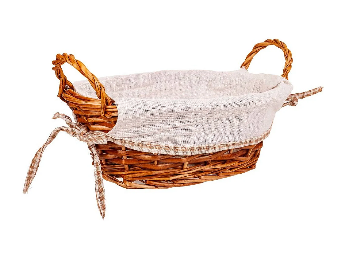 Cesto para pão em vime forrado castanho 26x18x11