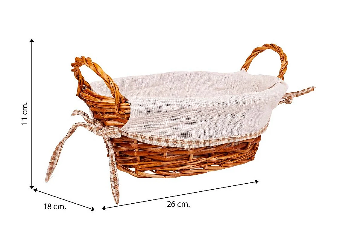 Cesto para pão em vime forrado castanho 26x18x11