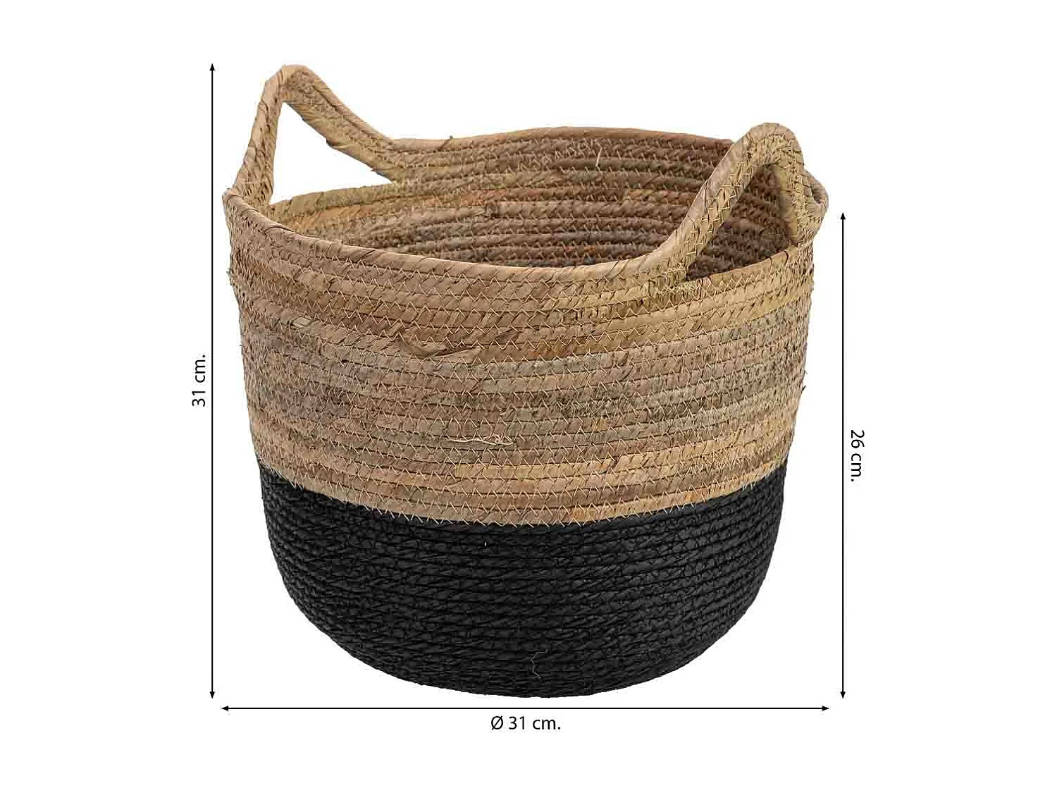 Cesto de corda e fibra de folha de bananeira D31x26/31