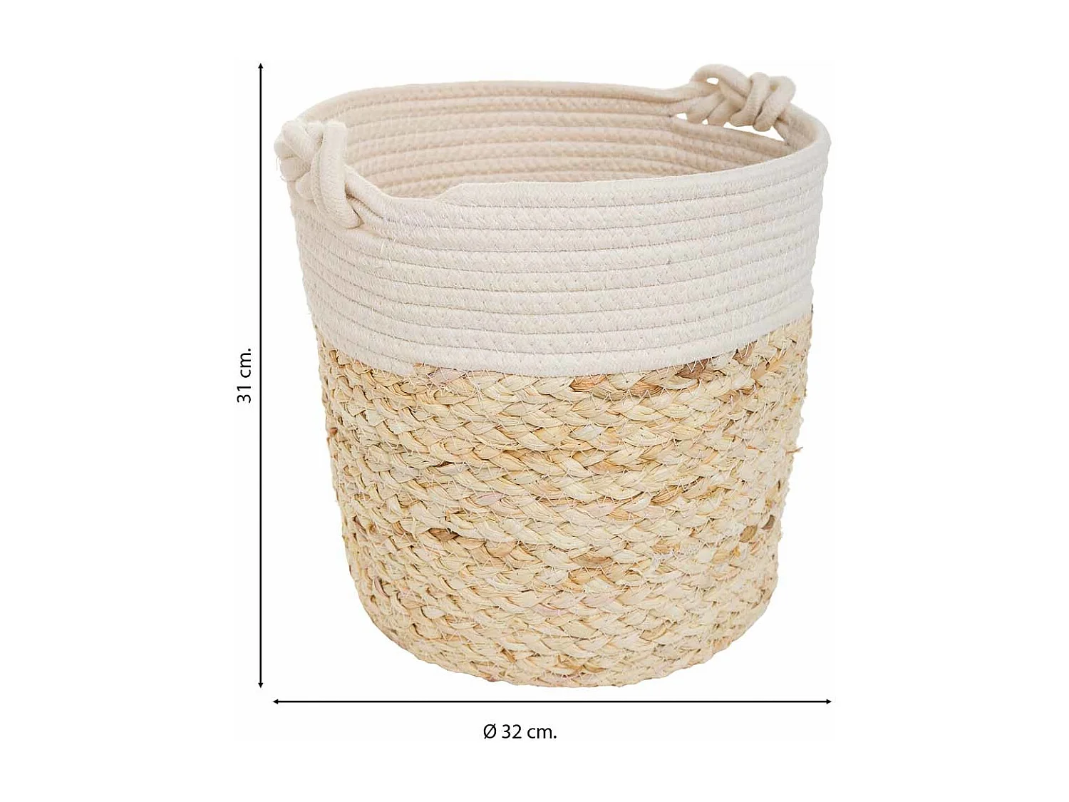 Panier en fibre naturelle et coton en brun D32x31