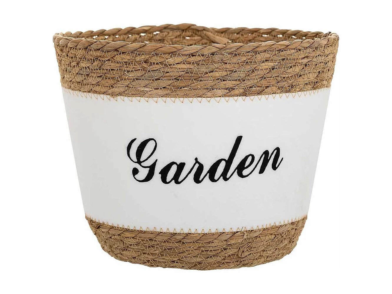 Cestino in fibra naturale e cotone bianco D25,5x20,5