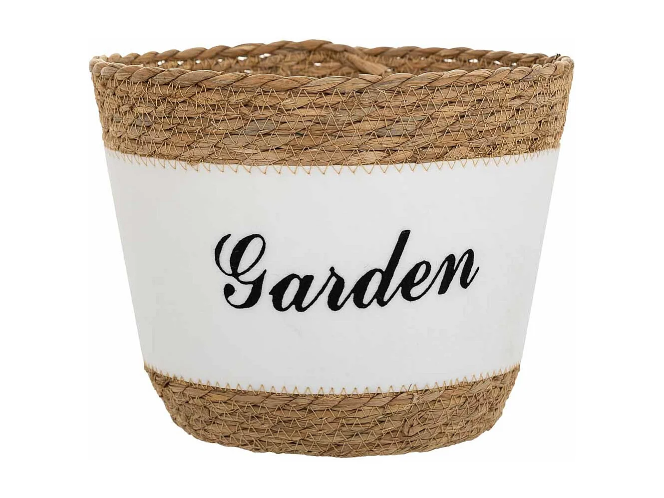 Cestino in fibra naturale e cotone bianco D25,5x20,5