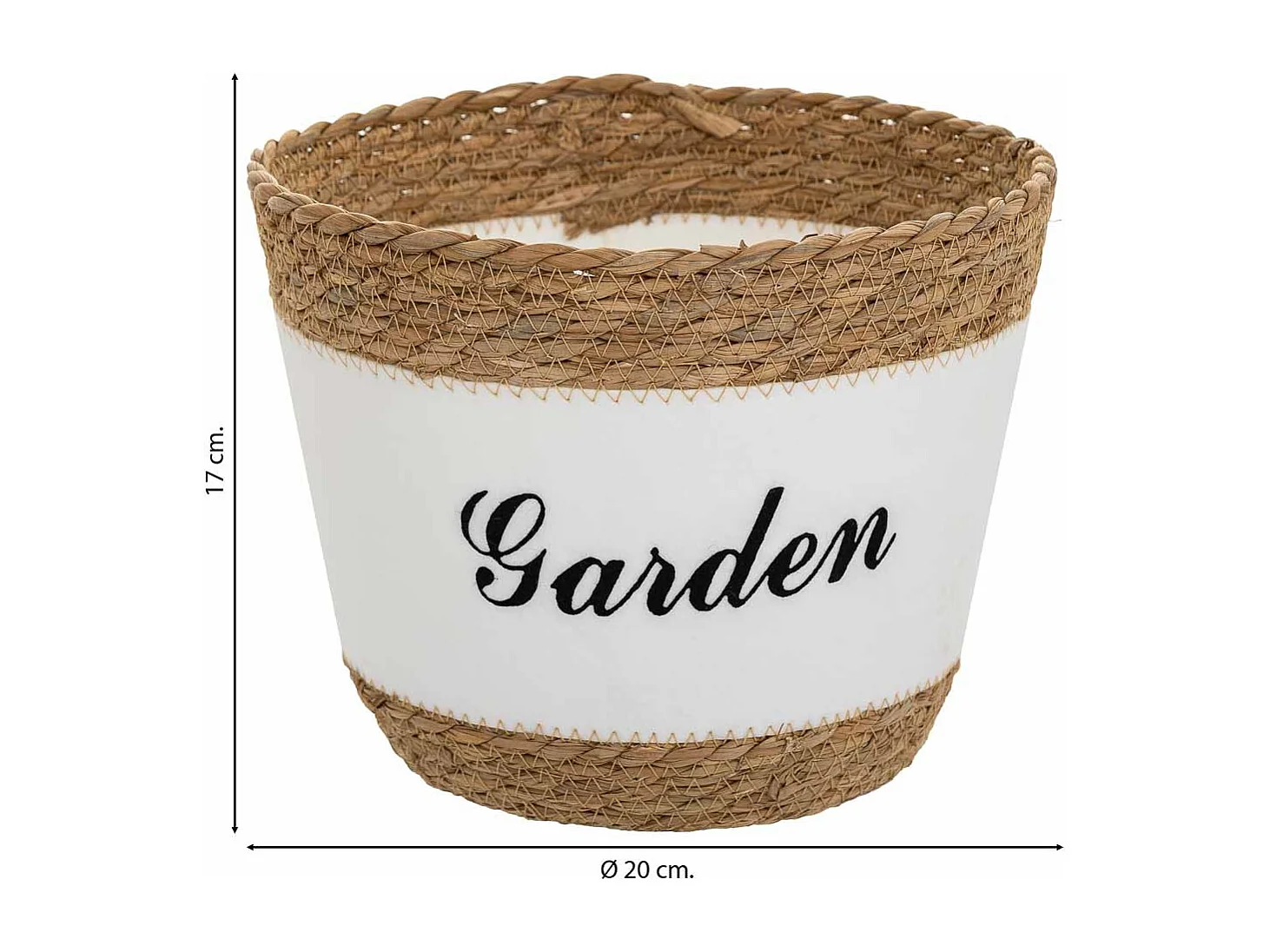 Cestino in fibra naturale e cotone bianco D25,5x20,5