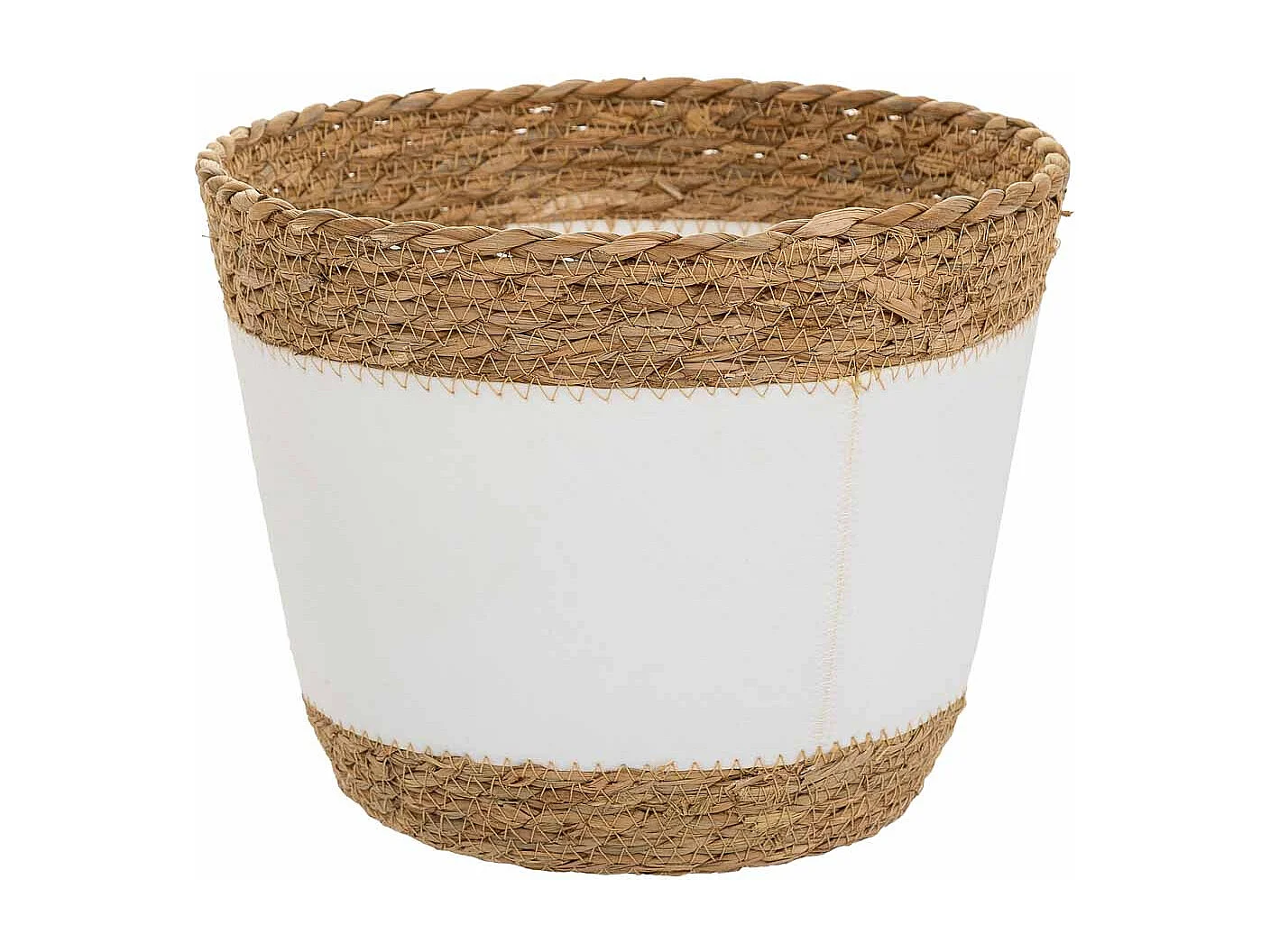 Cestino in fibra naturale e cotone bianco D25,5x20,5