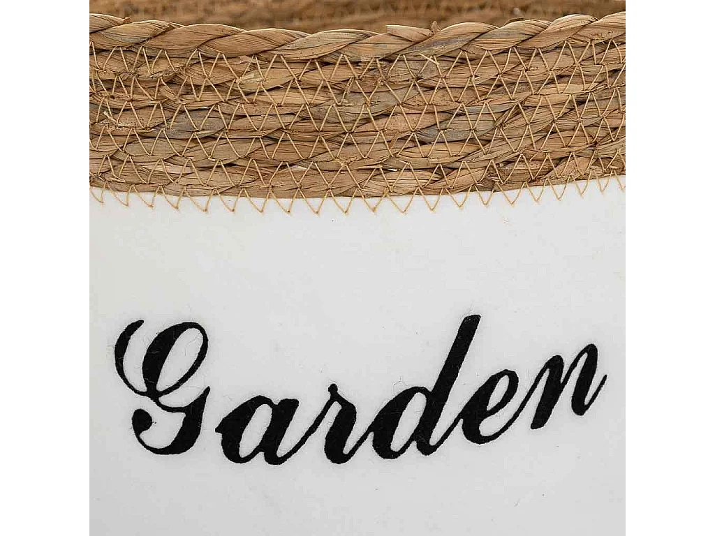 Cestino in fibra naturale e cotone bianco D25,5x20,5