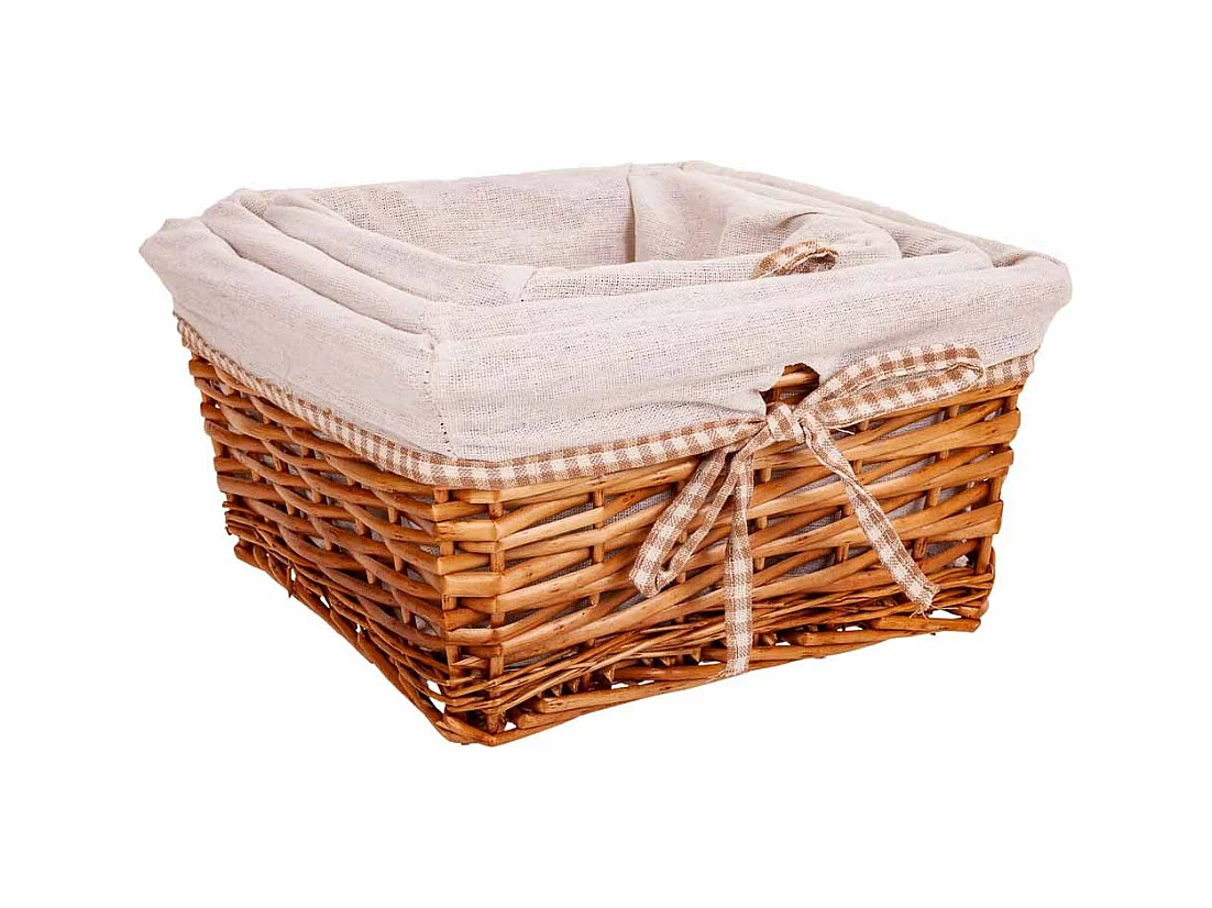 Set mit 3 braun gefütterten Weidenkörben