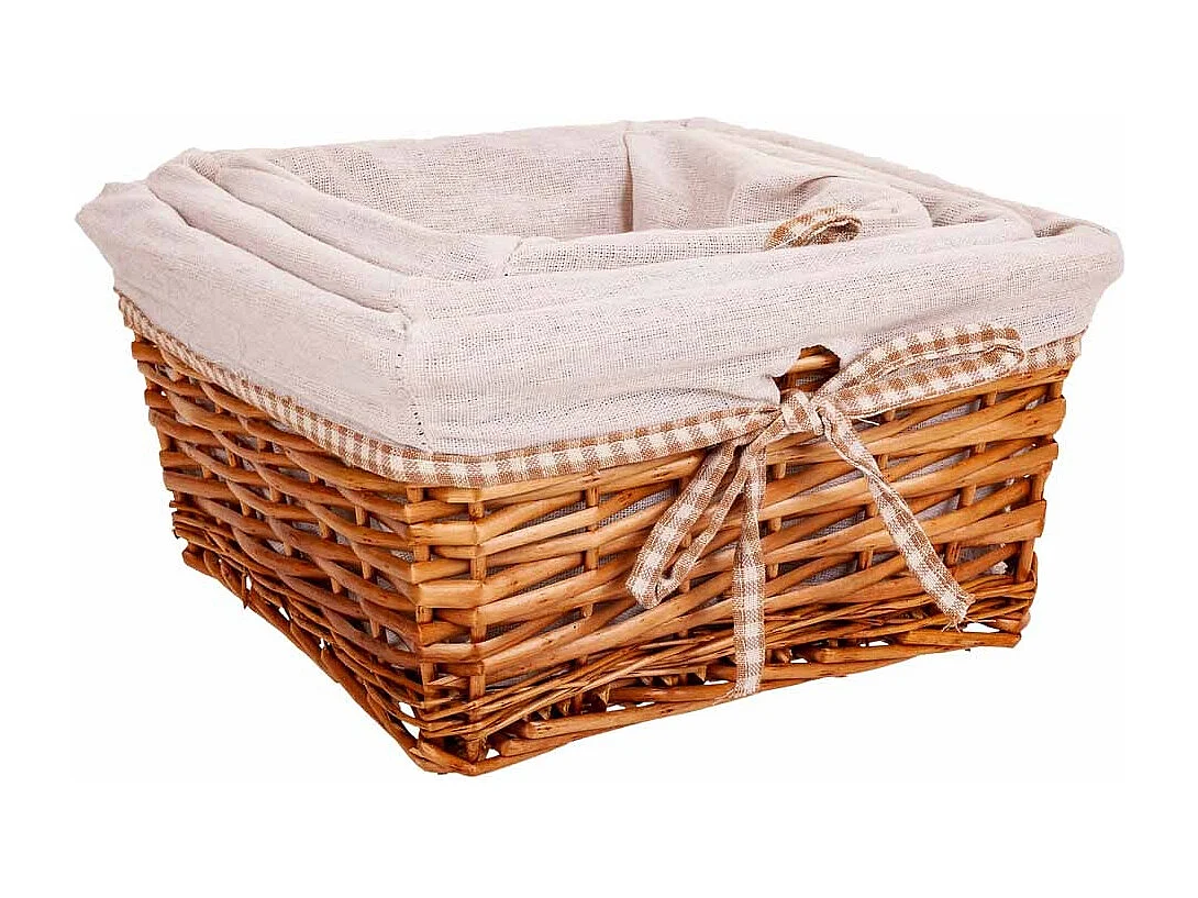 Set mit 3 braun gefütterten Weidenkörben