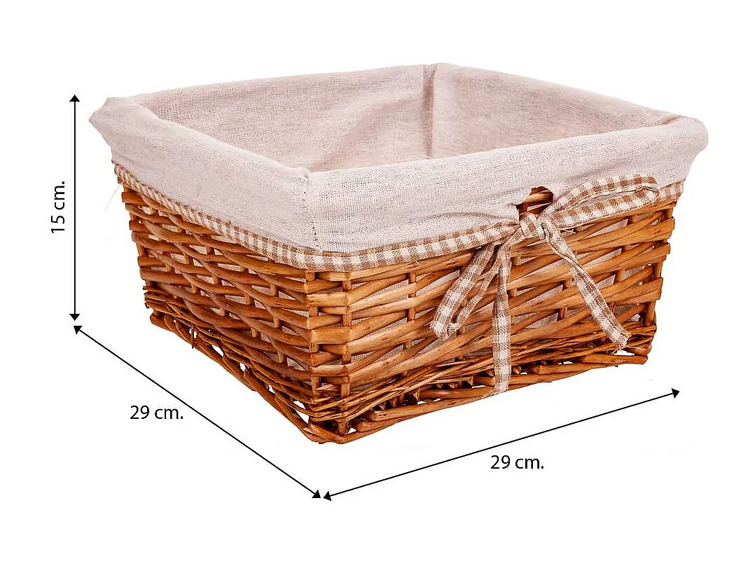 Set mit 3 braun gefütterten Weidenkörben