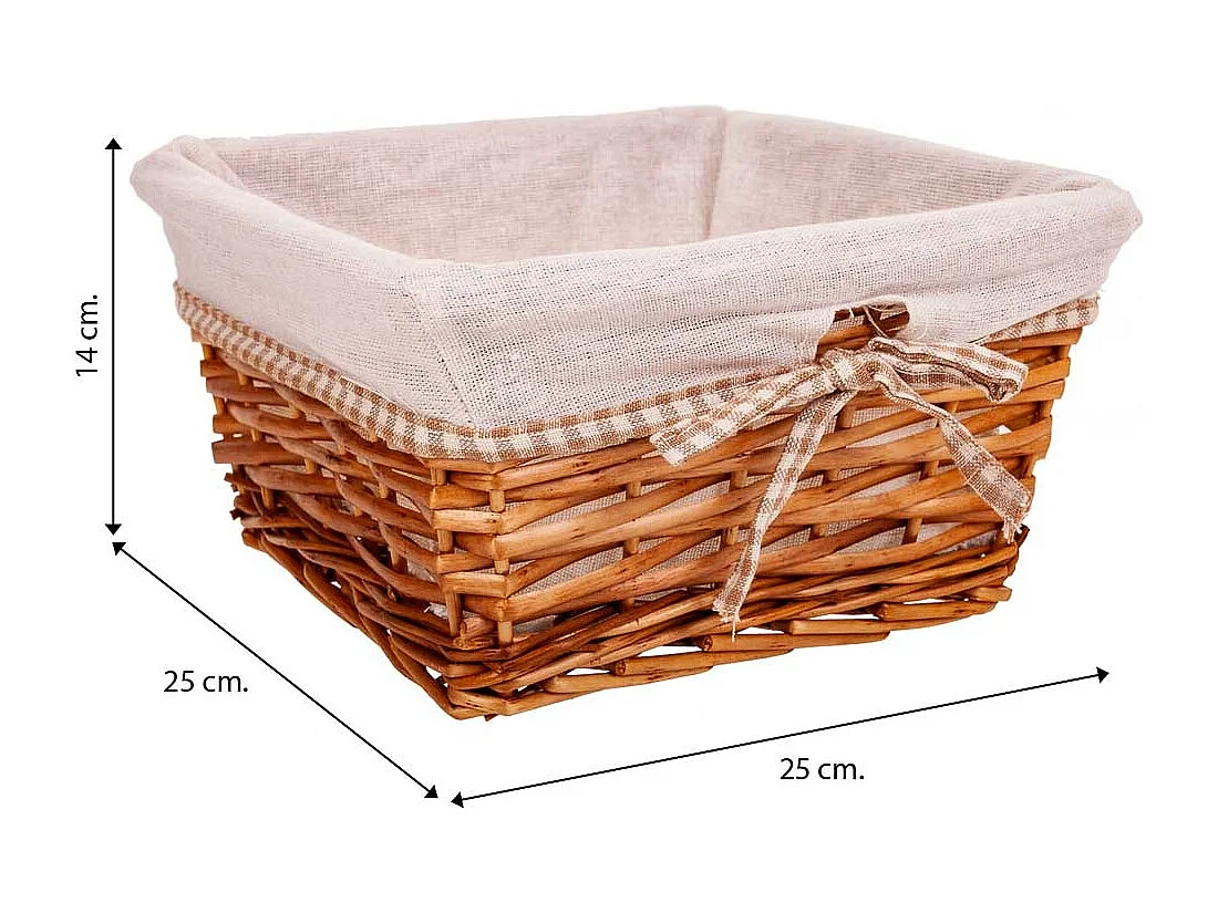 Set mit 3 braun gefütterten Weidenkörben