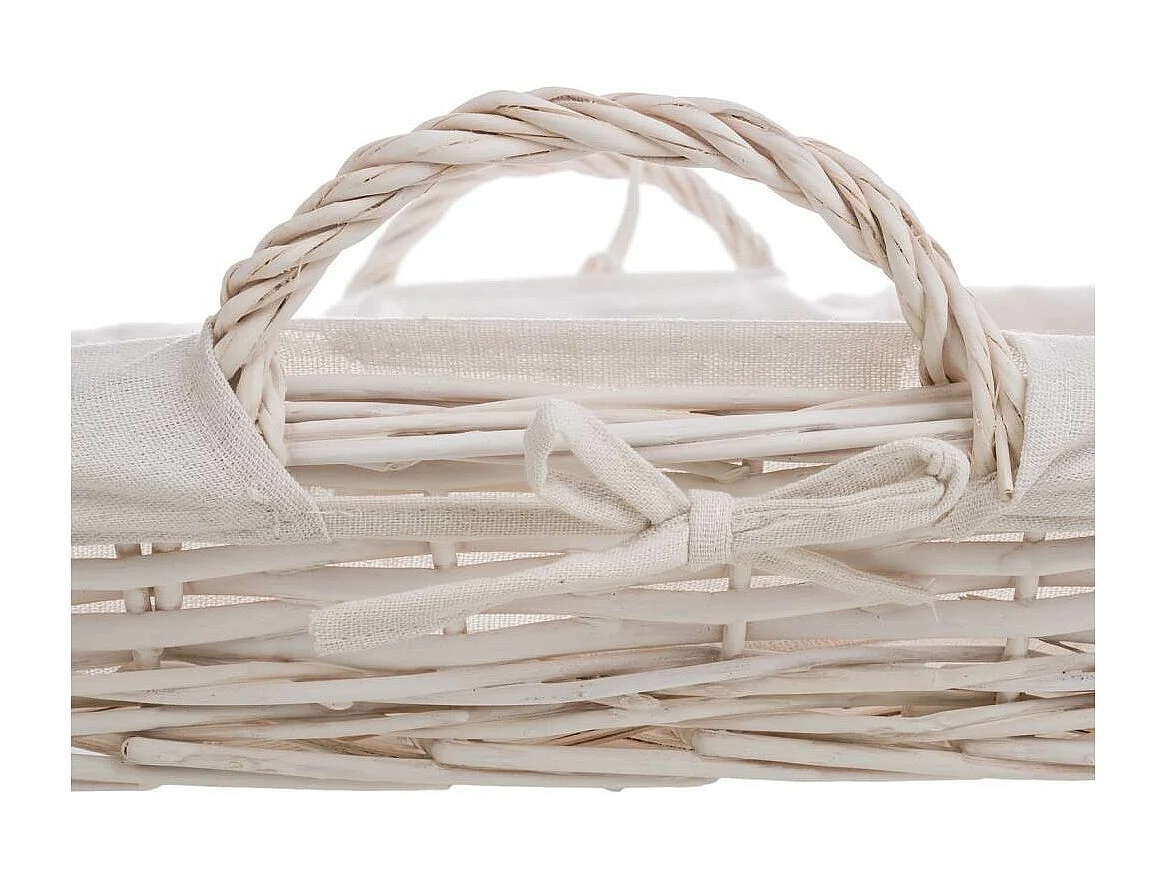 Bandeja de mimbre lacado blanco con forro 65x50x9