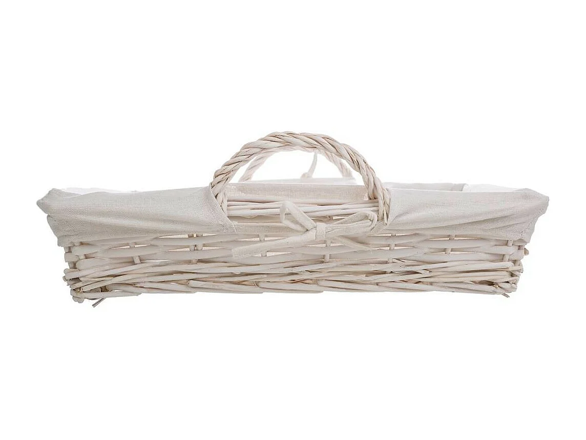 Bandeja de mimbre lacado blanco con forro 65x50x9