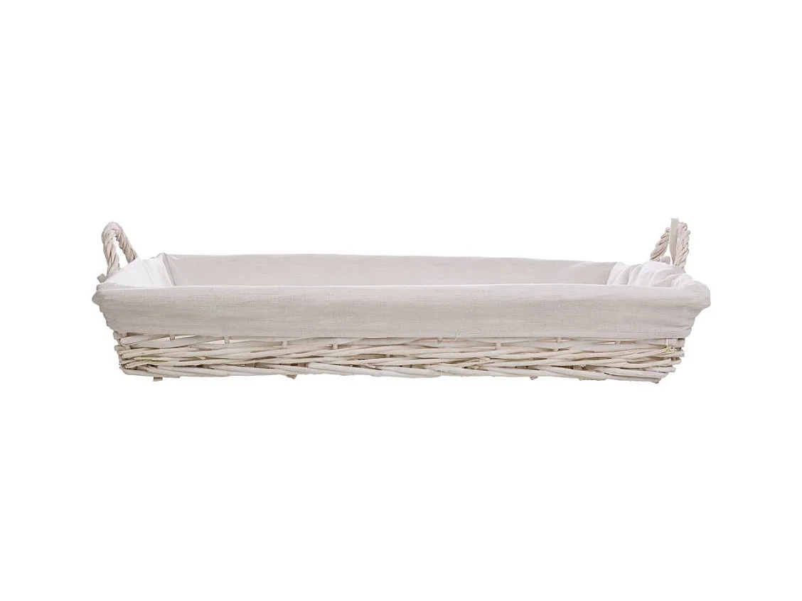 Vassoio in vimini laccato bianco con fodera 65x50x9h