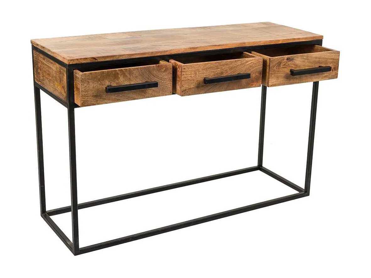 Konsole aus Holz und Metall mit 3 Schubladen, 121x41x77