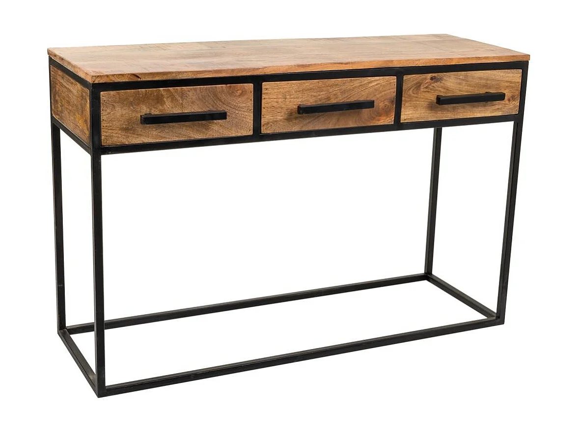 Konsole aus Holz und Metall mit 3 Schubladen, 121x41x77