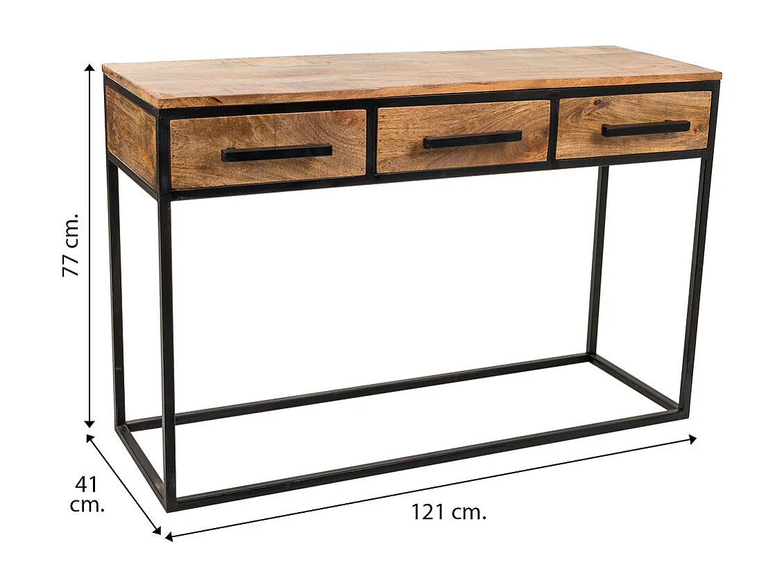Mobile da ingresso legno e metallo 3 cassetti 121x41x77h