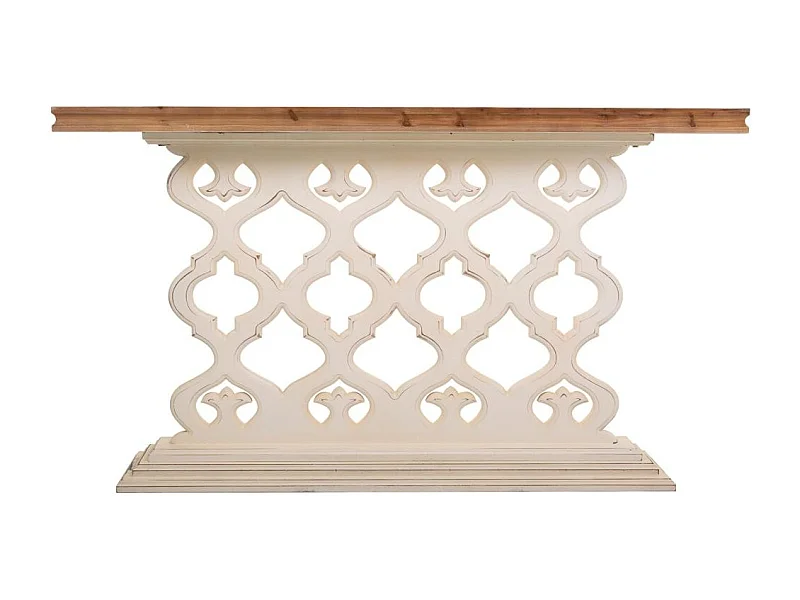 Mobile da ingresso in legno bianco intagliato 142x30x78,50h